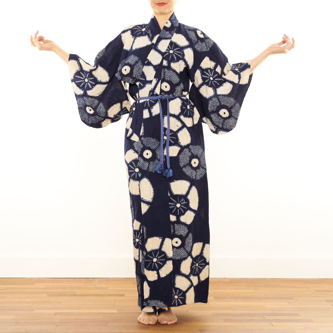 japanese traditional kimono dress blue SIMIGORO Effortless Modern Japanese Dress BK SUMI